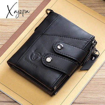 Xajzpa - Quality Genuine Leather Men Wallet Brand Zipper Man Purse Vintage Cow Leather Male Card